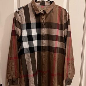 Burberry Women's Brown Plaid Button Down Shirt